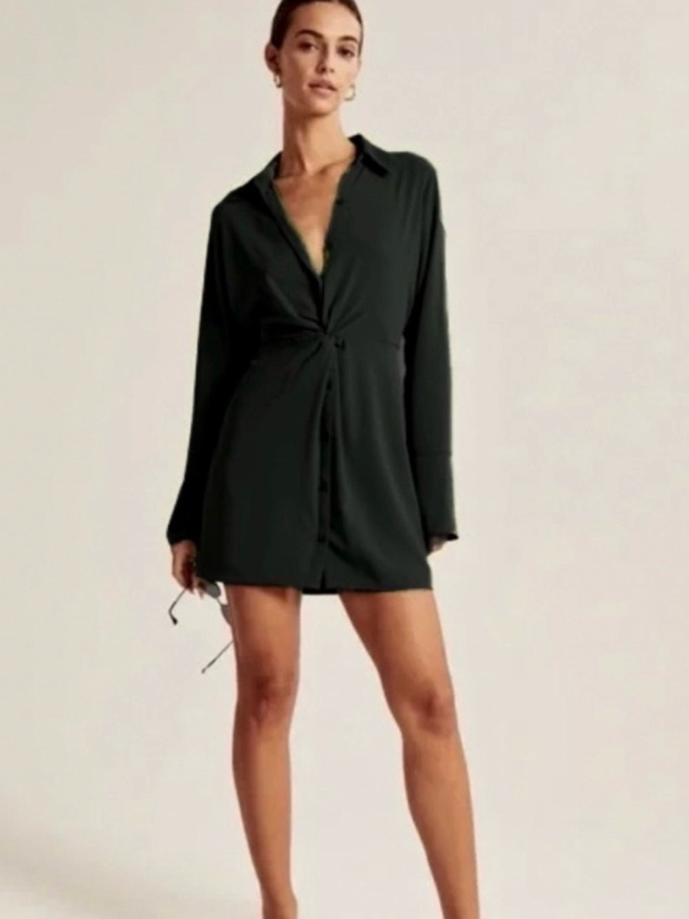 Abercrombie & Fitch Black Twist-Knot Mini Shirt Dress